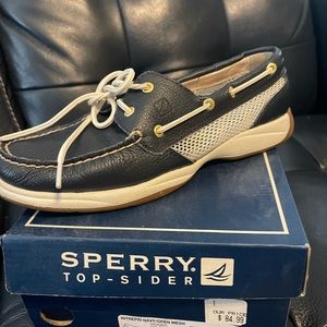 Sperry Blue White Leather Mesh Intrepid 2 Eye Boat Shoes size 8.5